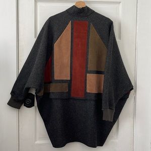 VINTAGE osgood smük patchwork suede wool poncho Coat Jacket grey one size